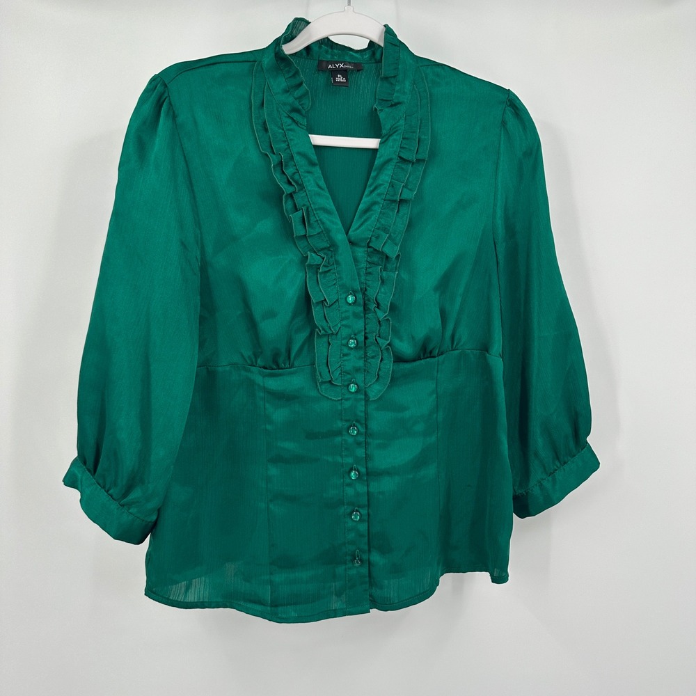 Alyx Womens Cottage Noir Ruffle Top Size PL Emerald Romantic Holiday‎ Feminine